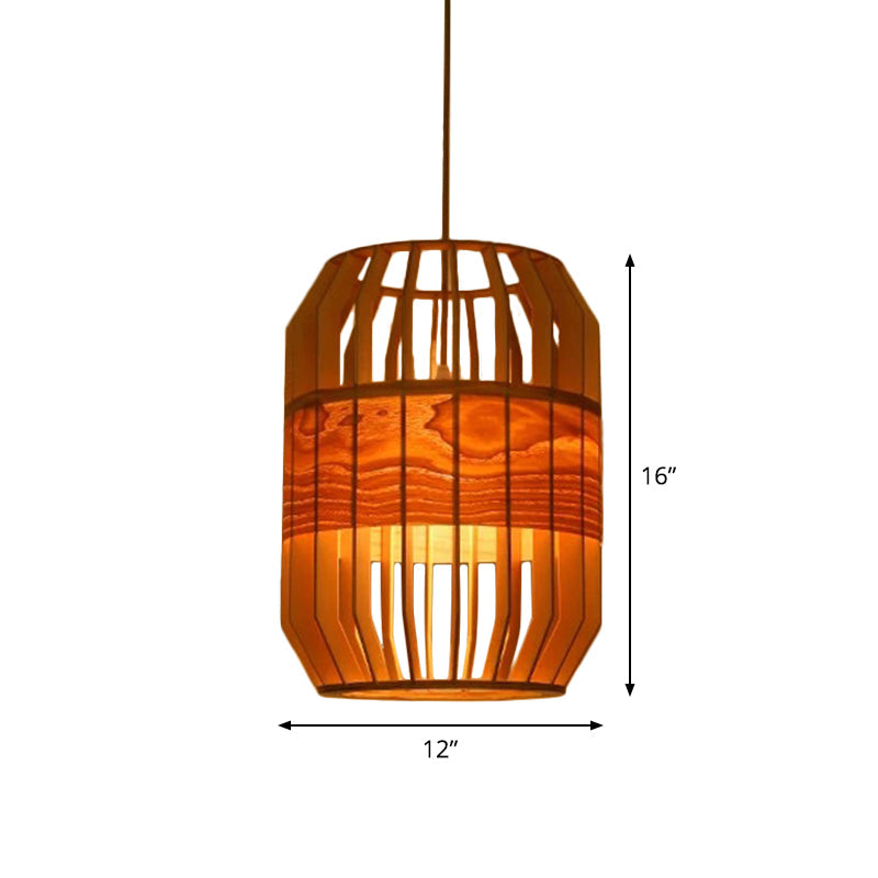Modern Orb Bamboo Pendant Light - 1-Light Beige Suspended Fixture For Dining Table