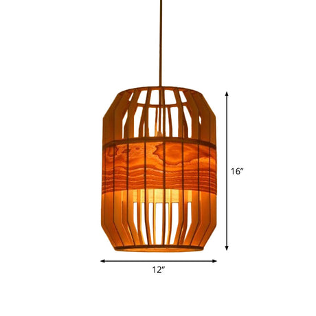 Bamboo Globe Pendant Light - Modern 1-Light Beige Fixture For Dining Table