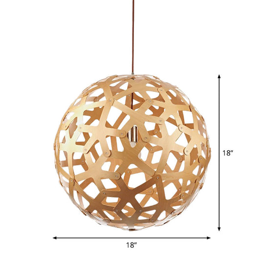 Modern Orb Bamboo Pendant Light - 1-Light Beige Suspended Fixture For Dining Table
