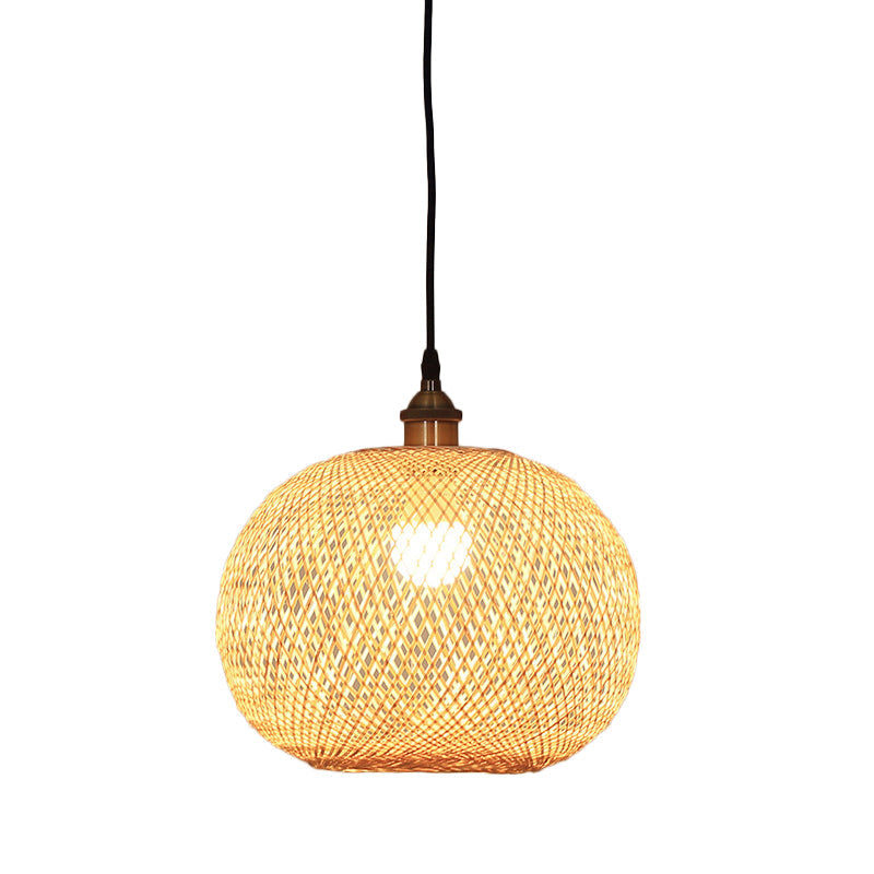 12’/14’/21.5’ Asian Beige Pendant Lamp With Bamboo Shade - Dining Room Suspension Light