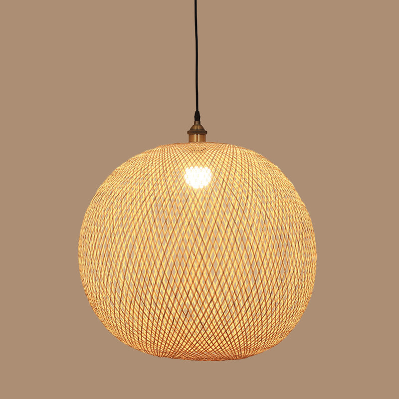 12’/14’/21.5’ Asian Beige Pendant Lamp With Bamboo Shade - Dining Room Suspension Light