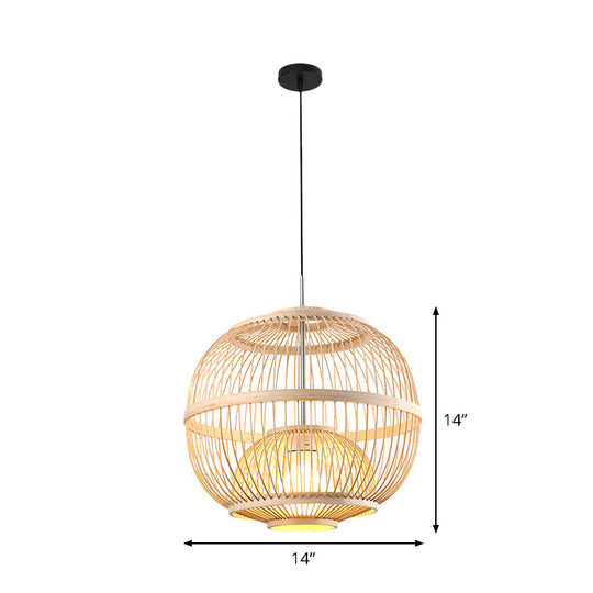 Bamboo Cylinder Pendant Light - Japanese Style Ceiling Lamp For Restaurants Beige