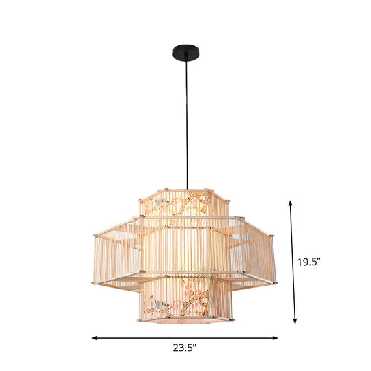 Japanese Style Bamboo Pendant Light In Beige For Restaurant - Single Bulb Ceiling Hanging Fixture