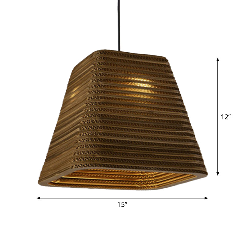 Country Style Trapezoid/Vase Pendant Light Kit - Single Brown Suspension Lamp 10’/12’/15’ Wide