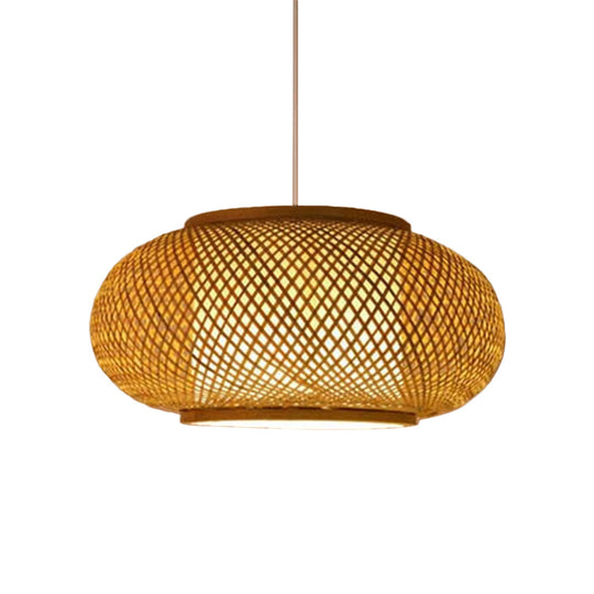 Asian Beige Pendant Lamp With Rattan Shade - 1-Light Restaurant Lighting