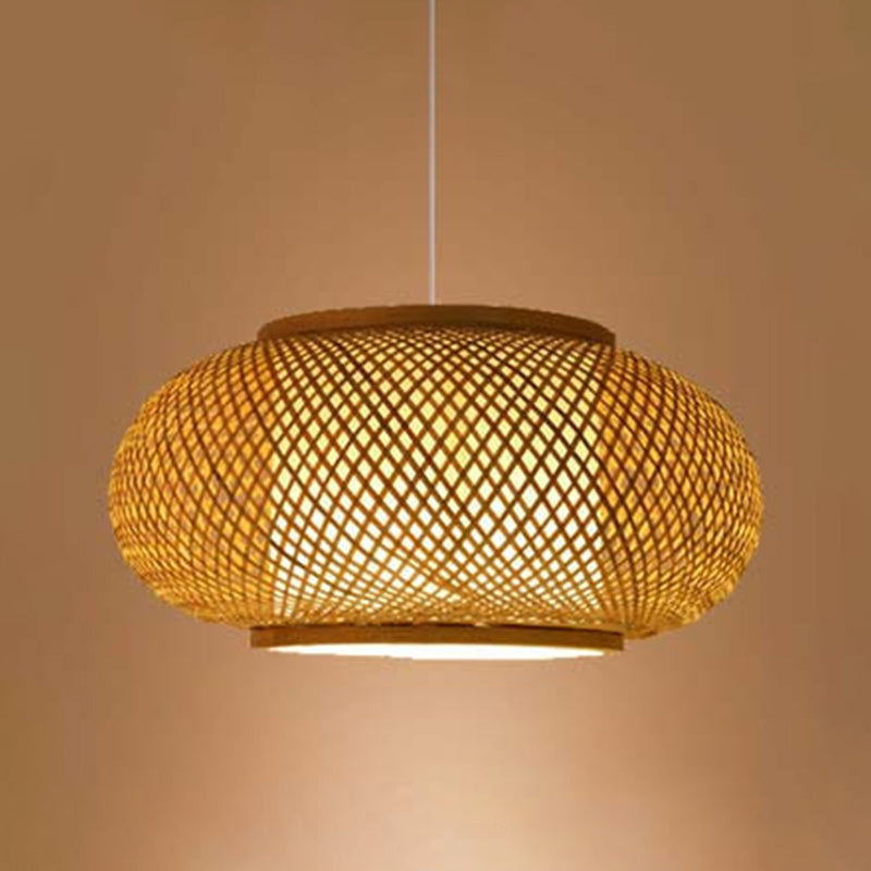1-Light Asian Beige Pendant Lamp With Rattan Shade - Restaurant Pendulum Light

Alternatively A