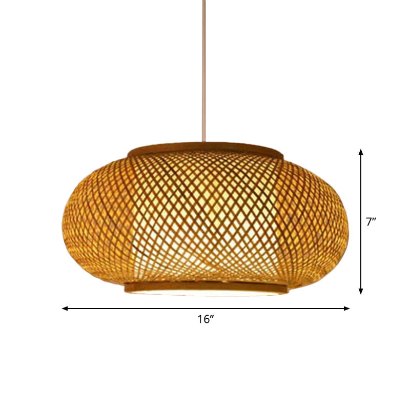 1-Light Asian Beige Pendant Lamp With Rattan Shade - Restaurant Pendulum Light

Alternatively A