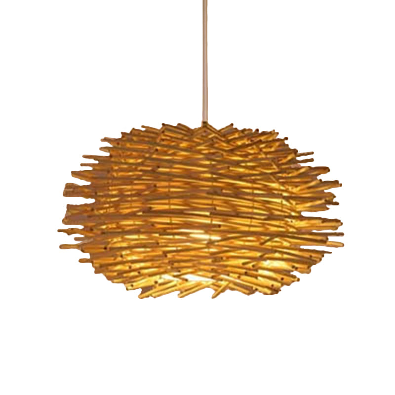 1-Light Asian Beige Pendant Lamp With Rattan Shade - Restaurant Pendulum Light

Alternatively A