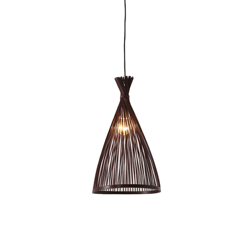 Japanese Style Funnel Pendant Light - Wood 1 Head 8/10/12 Wide Beige/Coffee Ceiling Hang Lamp