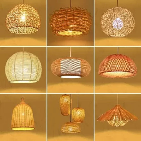 Modern Hanging Lamp With Rattan Shade - Beige House Suspension Pendant 16’/19.5’ Width / 16’