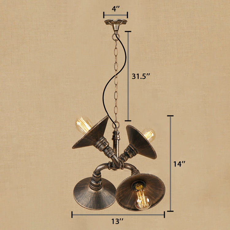Vintage Industrial 4-Light Chandelier With Saucer Shade In Aged Silver/Bronze