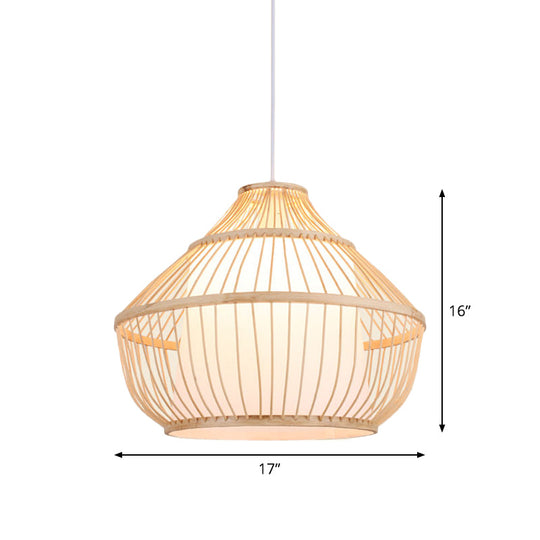 Asian Bamboo Pendant Light With Shade Inside - Cylinder/Donut/Raindrop Design