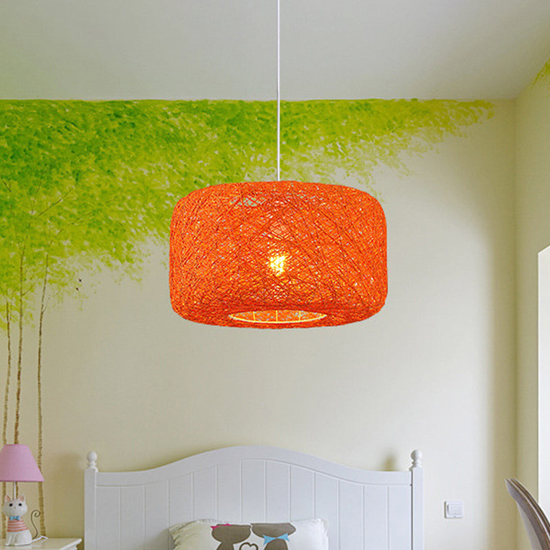 Colorful Drum Pendant Macaron Light For Bistro - Red/Pink/Orange
