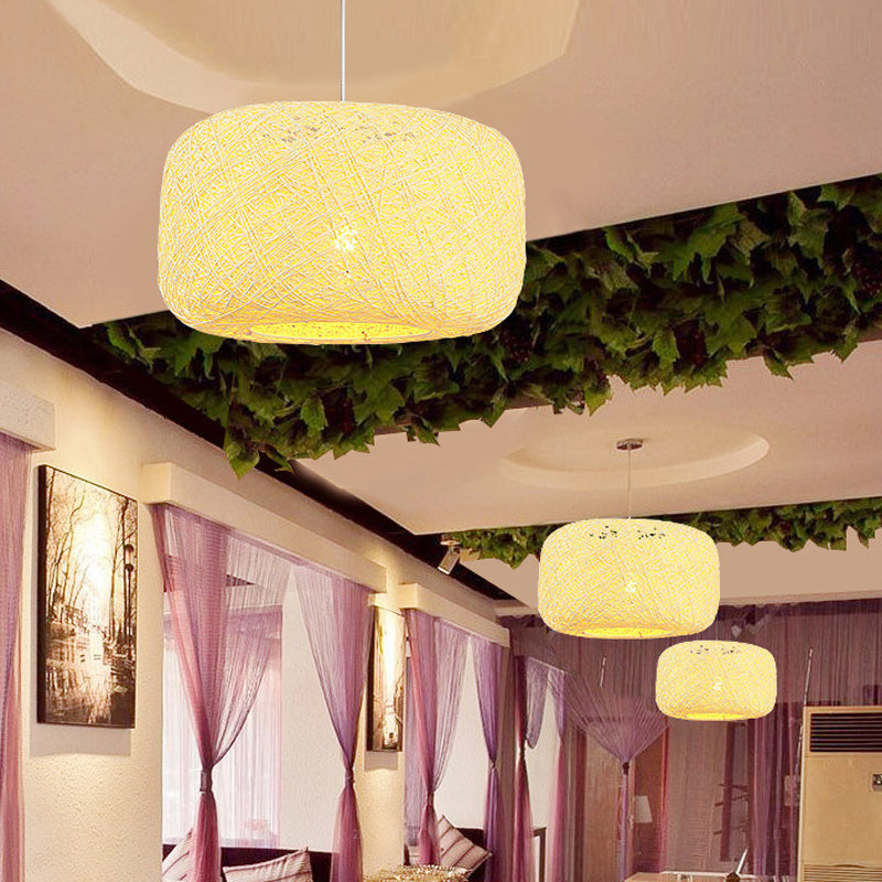 Colorful Drum Pendant Macaron Light For Bistro - Red/Pink/Orange Beige