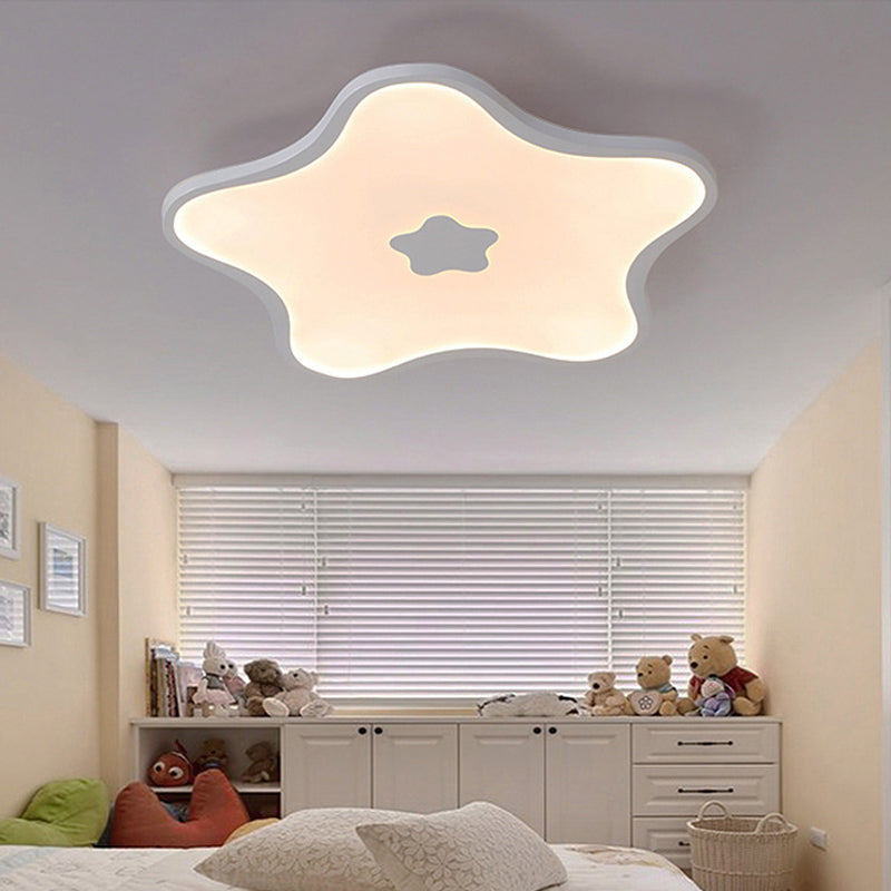 Contemporary Led Flush Mount Ceiling Lamp For Study Room - White Star Acrylic Light / 18’ Warm