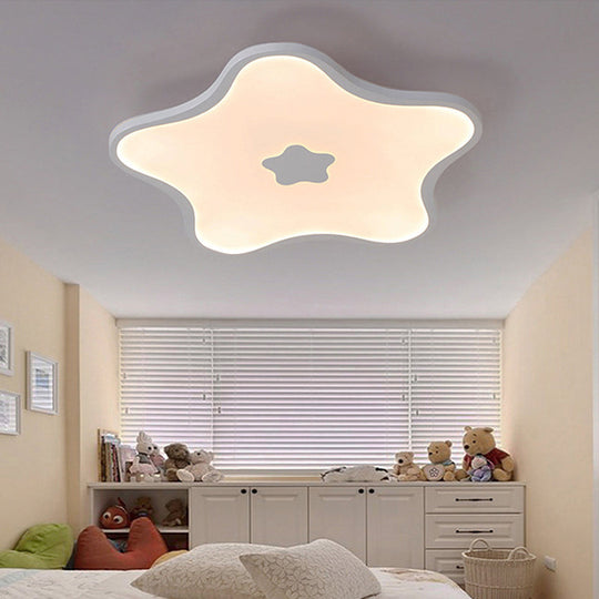 Contemporary Led Flush Mount Ceiling Lamp For Study Room - White Star Acrylic Light / 18’ Warm