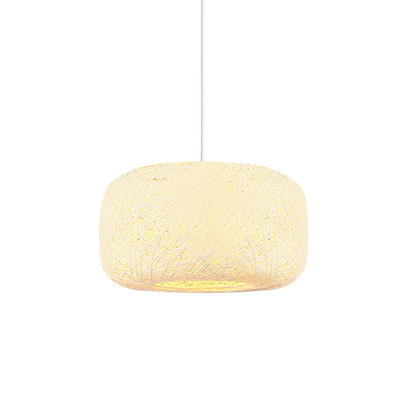 Rattan Weave Macaron Pendant Light: Red/Pink/Orange Drum Drop 1-Light Suspension For Bistro White