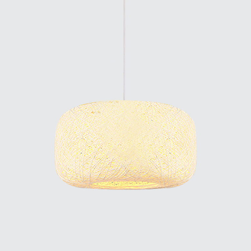 Rattan Weave Macaron Pendant Light: Red/Pink/Orange Drum Drop 1-Light Suspension For Bistro
