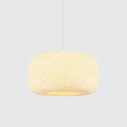 Rattan Weave Macaron Pendant Light: Red/Pink/Orange Drum Drop 1-Light Suspension For Bistro