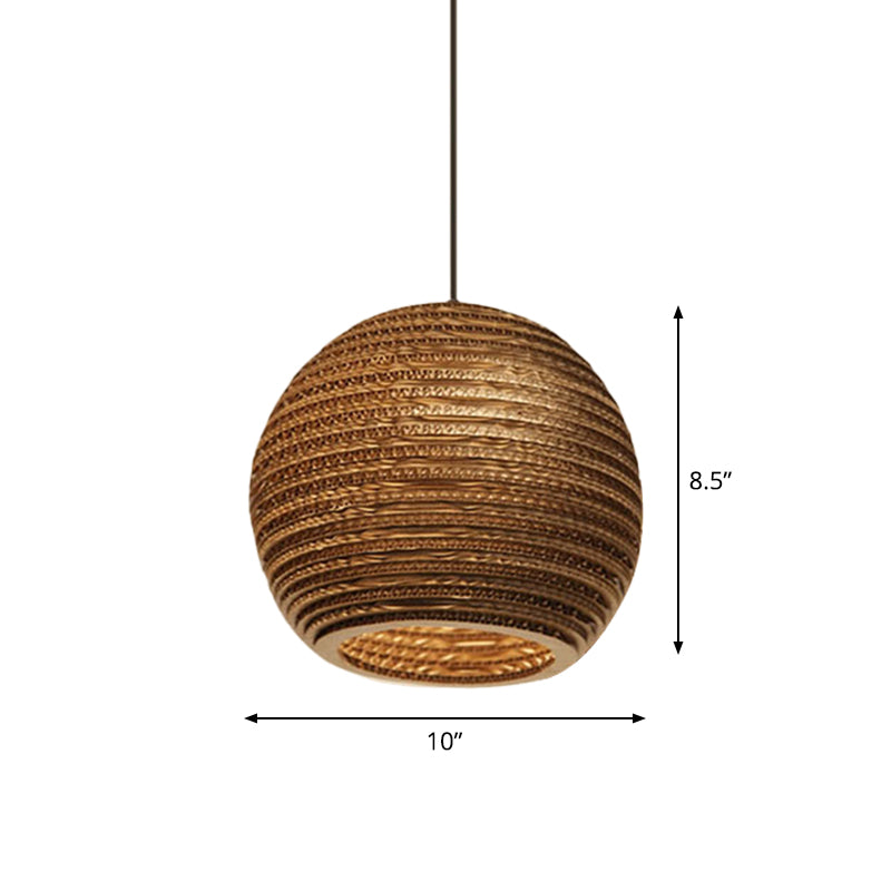 Rustic Brown Hanging Pendant Light Fixture For Dining Room - Globe/Oval/Vase Corrugated Paper Design