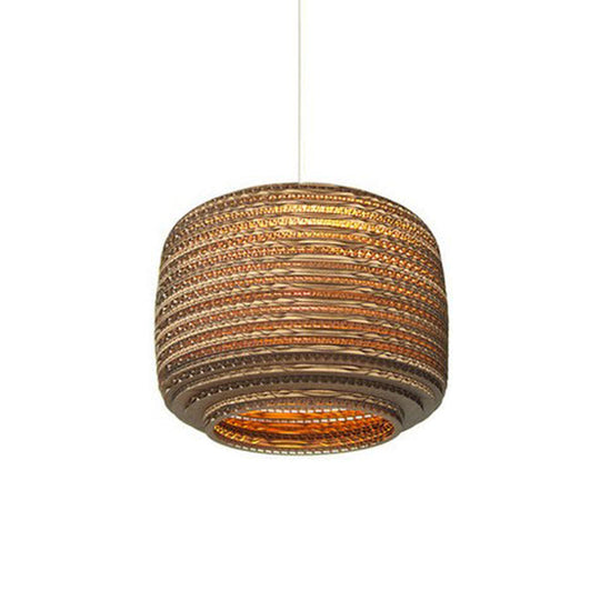 Rustic Brown Hanging Pendant Light Fixture For Dining Room - Globe/Oval/Vase Corrugated Paper Design