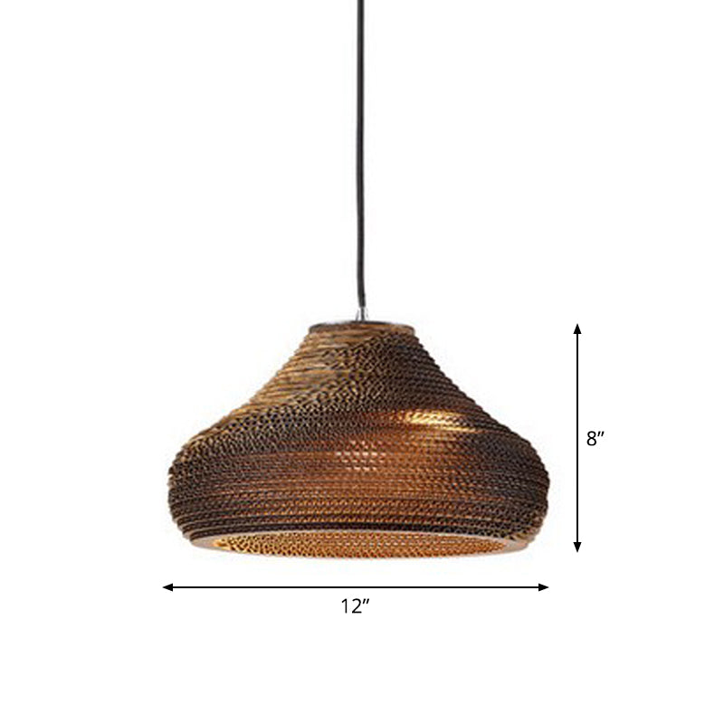 Rustic Brown Corrugated Paper Pendant Light For Dining Room - Globe/Oval/Vase Design