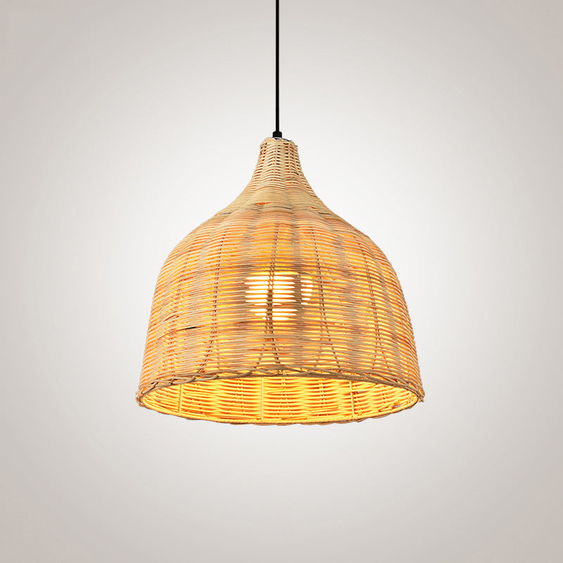 Bamboo Bell Hanging Lamp: Handcrafted 1-Light Pendant For Restaurants - 10’/12’/23.5’ Wide