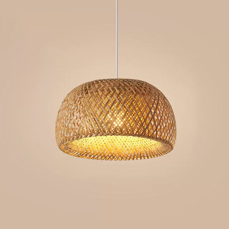 Bamboo Pendant Lighting - Chinese Cross-Weaving Dome Style 1 Light Beige Ceiling (12’/14’/23.5’)