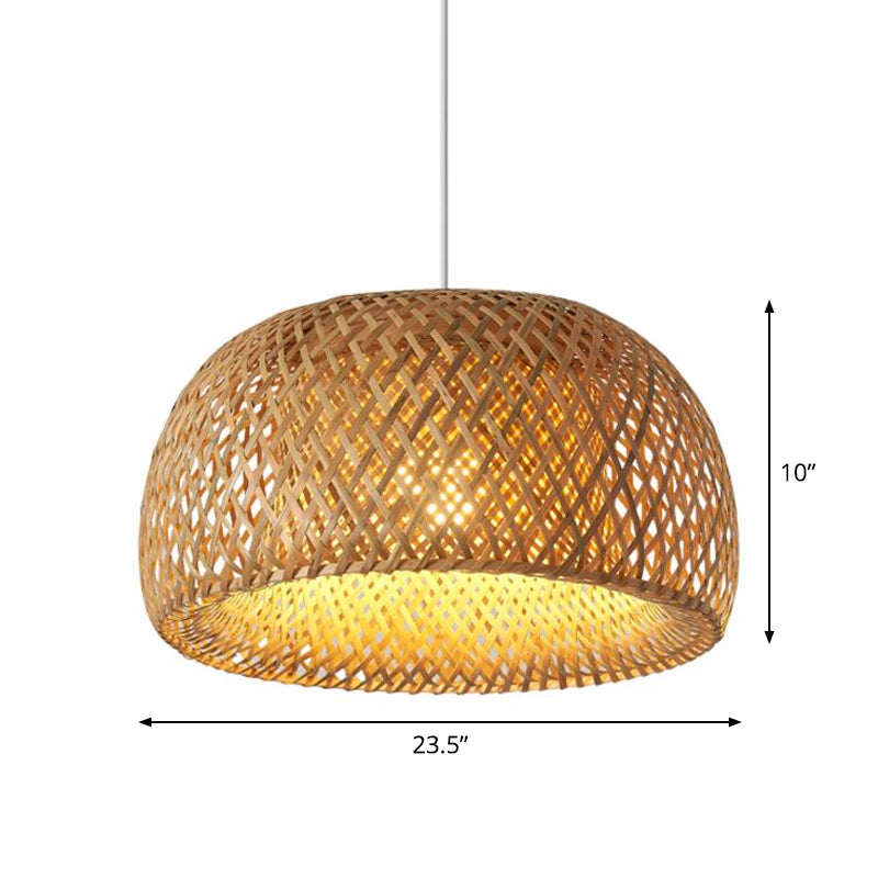 Bamboo Pendant Lighting - Chinese Cross-Weaving Dome Style 1 Light Beige Ceiling (12’/14’/23.5’)