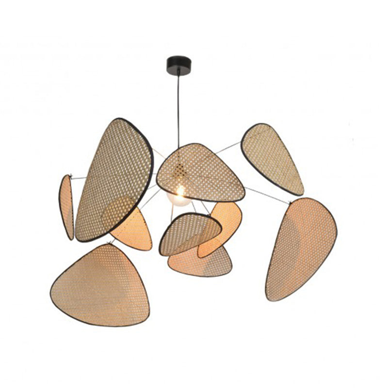 Handcrafted Bamboo Leaf Pendant - Stylish Asian Design 1 Bulb Beige Ceiling Suspension Lamp