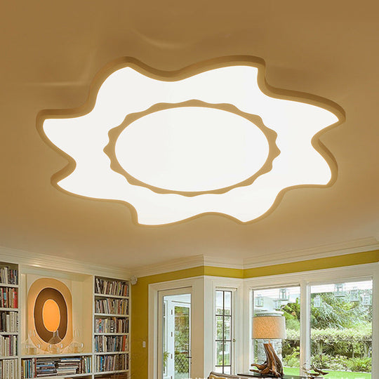 Blazing Sun Cartoon Acrylic Led Ceiling Lamp - White Flush Light For Nursing Room / 18’