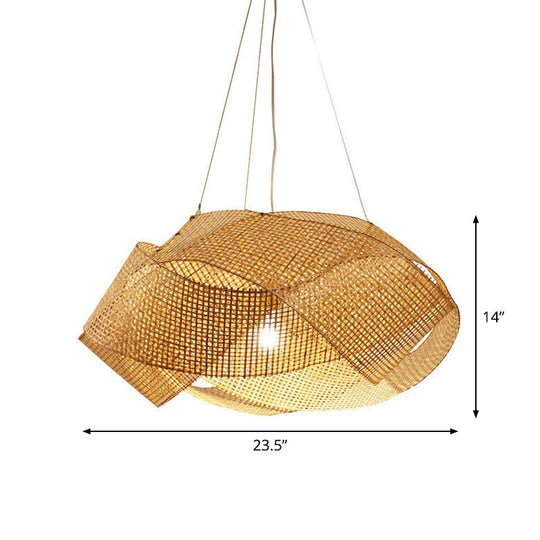 Contemporary Bamboo Pendant Light - Entwined Hanging Ceiling Fixture In Beige 16’/19.5’/27.5’ Width
