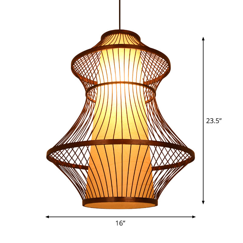 Bamboo Urn Pendant Light Kit In Asian Brown With 1 Bulb - Available 3 Sizes