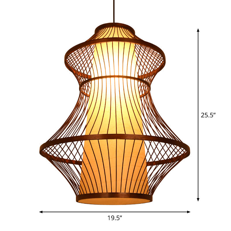 Bamboo Urn Pendant Light Kit In Asian Brown With 1 Bulb - Available 3 Sizes