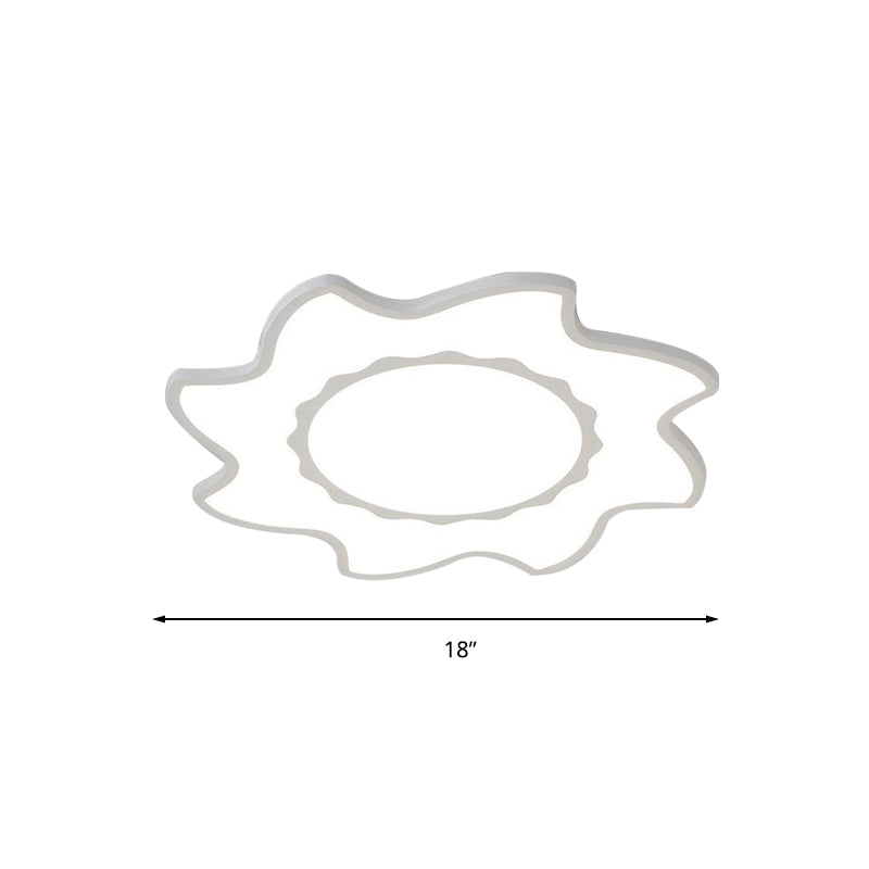 Blazing Sun Cartoon Acrylic Led Ceiling Lamp - White Flush Light For Nursing Room