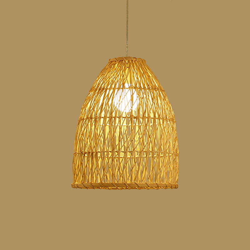 Asian Bamboo Bell Shade Pendant Light Fixture - Wide 16’/19.5’/23.5’ Beige