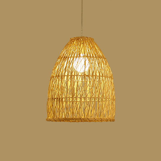 Asian Bamboo Bell Shade Pendant Light Fixture - Wide 16’/19.5’/23.5’ Beige