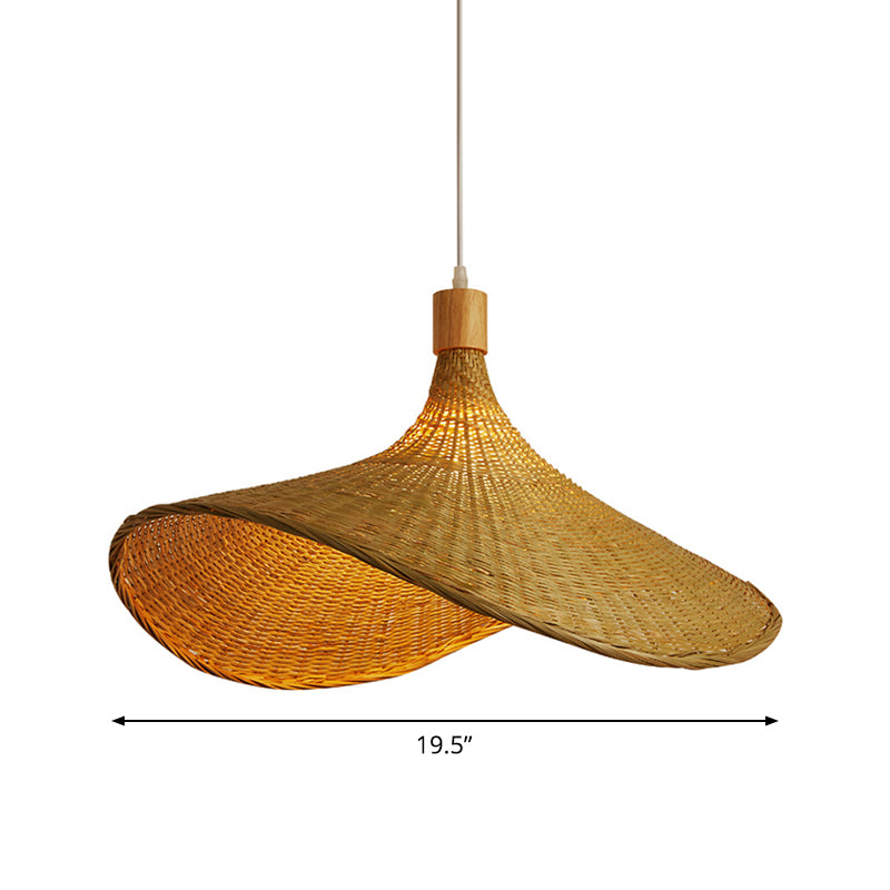 Bamboo Braided Asian Style Pendant Light - Beige 1-Light Suspension Lamp For Table 19.5’/23.5’ W