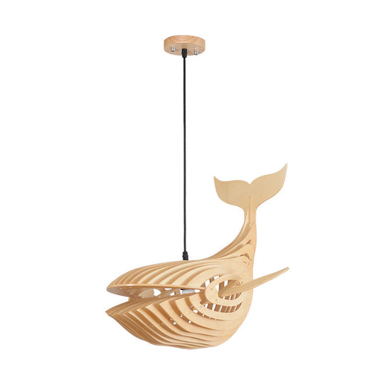 Wooden Kids Whale Pendant Lamp - Modern Hanging Light In Beige 21.5’/31.5’/39’ Wide