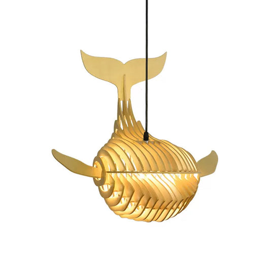 Wooden Kids Whale Pendant Lamp - Modern Hanging Light In Beige 21.5’/31.5’/39’ Wide