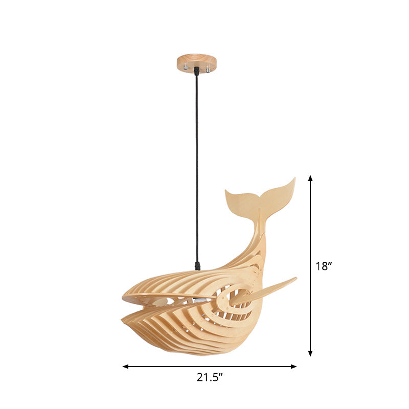 Wooden Kids Whale Pendant Lamp - Modern Hanging Light In Beige 21.5’/31.5’/39’ Wide