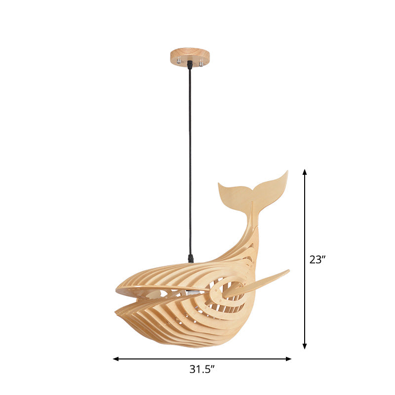 Wooden Kids Whale Pendant Lamp - Modern Hanging Light In Beige 21.5’/31.5’/39’ Wide