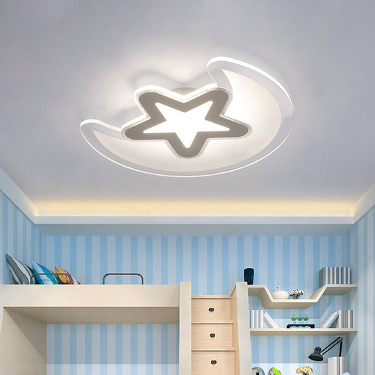 Minimalistic Led Acrylic Ceiling Mount Light With Crescent And Star Design In Warm/White -