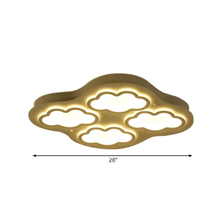 Cloudy Cartoon Led Ceiling Light For Kindergarten In White Acrylic Flush Mount