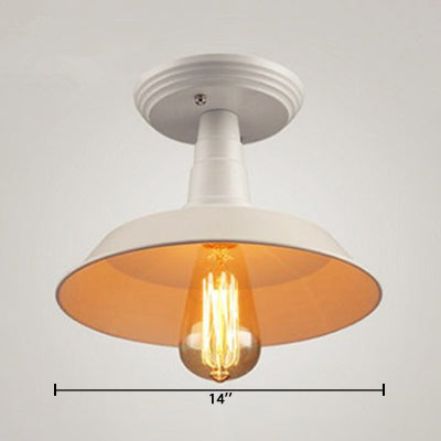 Metallic Ceiling Mounted Industrial Light With White Barn Shade - Semi Mount 10’/14’ Width