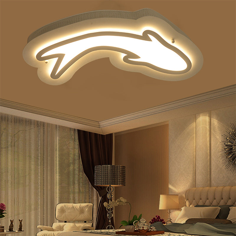 Nordic Dolphin Ceiling Lights For Kids Bedroom - Acrylic Flush Mount In White
