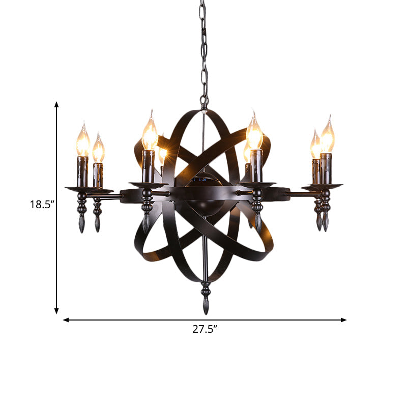 Metallic Chandelier With Spherical Cage Shade - Vintage 6/8 Head Ceiling Light For Restaurants In