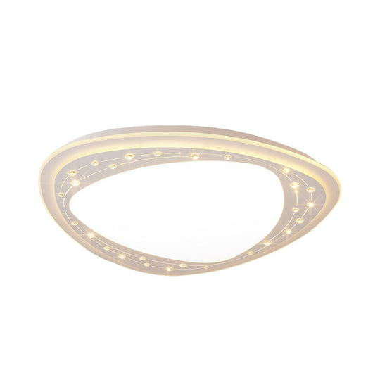 Modern Led Ceiling Light - Acrylic Triangle With Crystal Bead & Flush Mount White