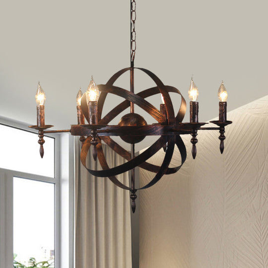 Metallic Chandelier With Spherical Cage Shade - Vintage 6/8 Head Ceiling Light For Restaurants In