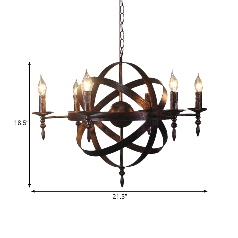 Metallic Chandelier With Spherical Cage Shade - Vintage 6/8 Head Ceiling Light For Restaurants In